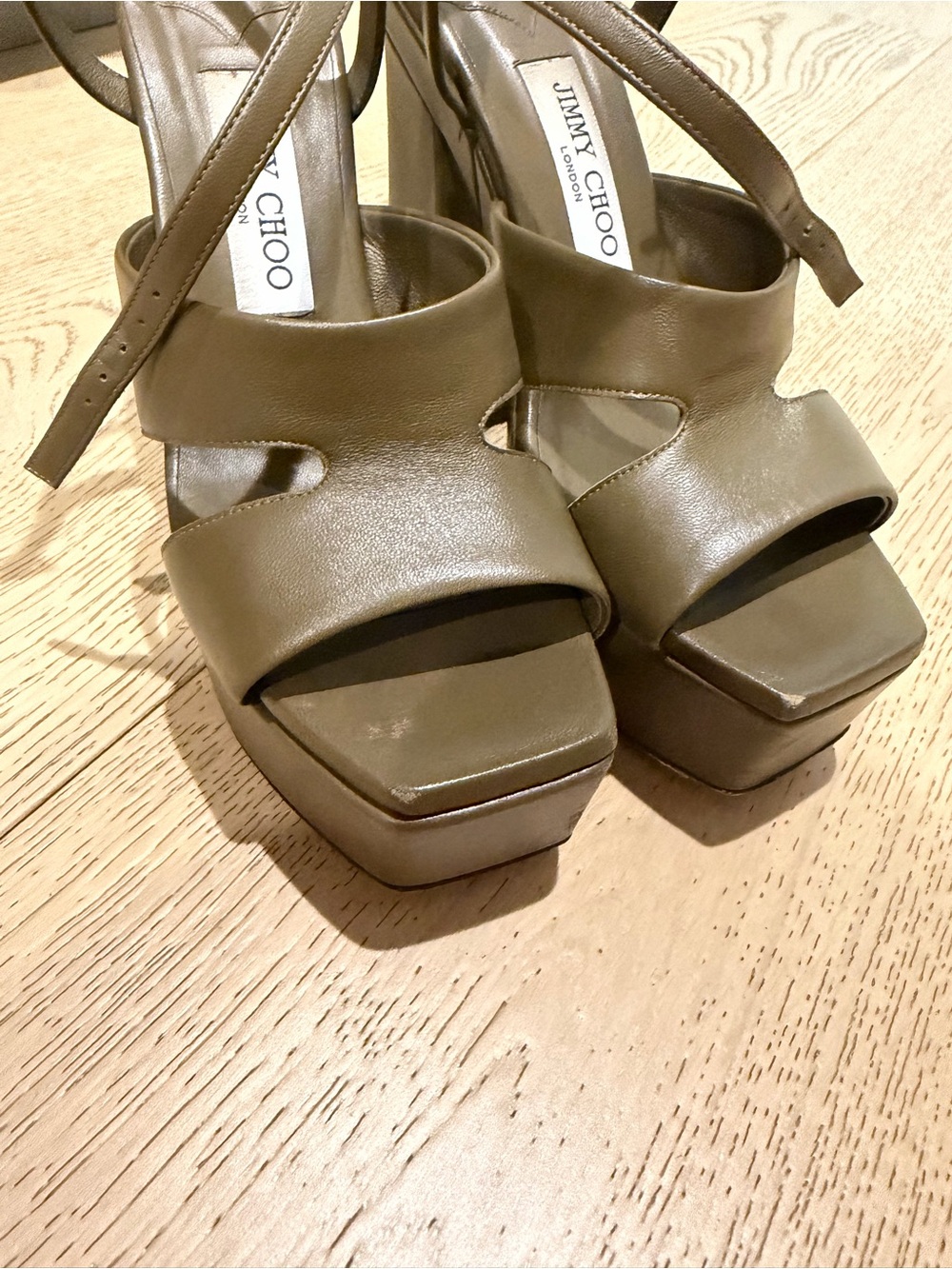 Jimmy Choo Olive Green Leather Platform Sandals